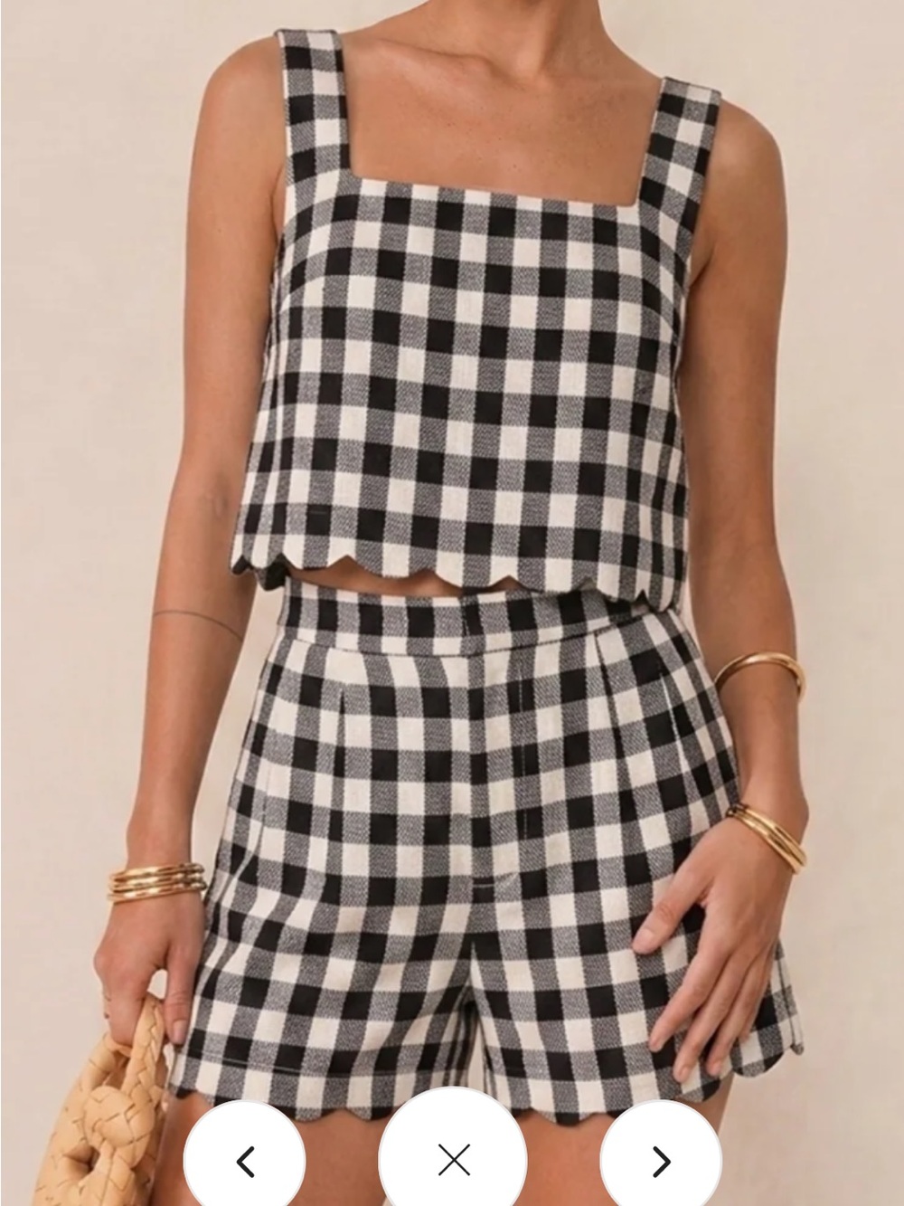 Commense Gingham Scallop Hem  Crop Tank and Shorts Set Navy